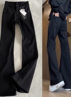 纯黑色cleanfit微喇牛仔裤男款欧美高街裤子显瘦窄版直筒长裤1/2