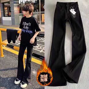 怪兽黑色弯刀牛仔裤男秋冬加绒cleanfit裤子美式vibe直筒微喇裤
