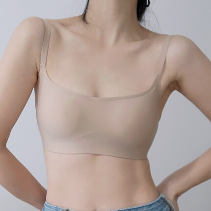 方领回归简约果冻条无钢圈薄款固定杯文胸女无痕隐形小胸聚拢内衣