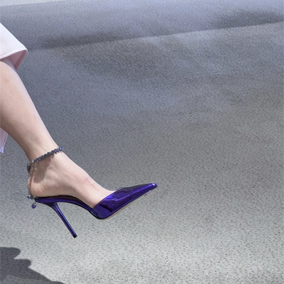 银戈玛细跟水钻羊皮尖头包头凉鞋