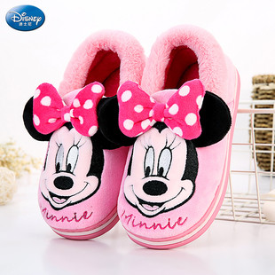 迪士尼儿童棉鞋包跟冬季男童女童室内防滑宝宝家居鞋学生大童毛鞋