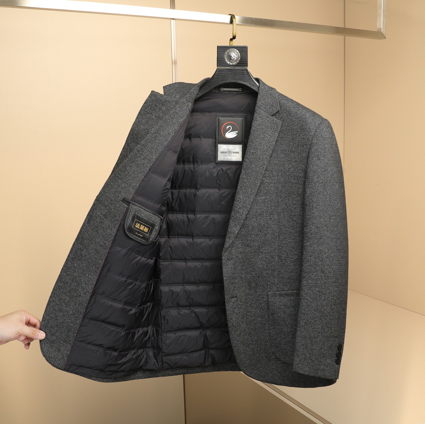 2025冬款男士西服羽绒90白鸭绒-D252-8213P255挂拍,男装西服,电商D252