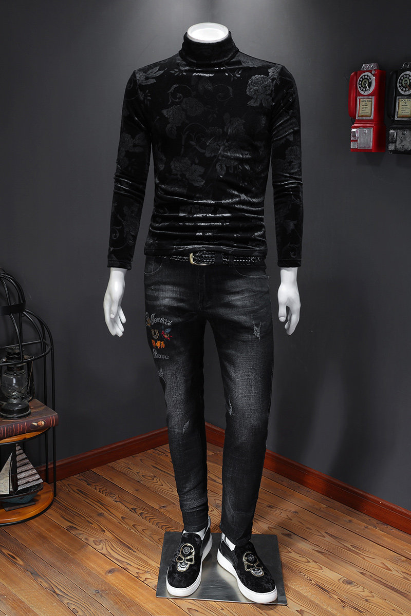 2025冬款韩绒加绒加厚高领打底衫-电商D252-59082P95假模M-4XL,男装T恤,电商D252