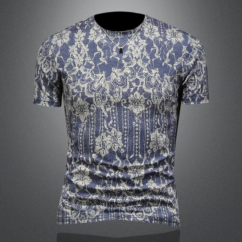2026花色男士圆领短袖T恤-D252-2977P60镂空图，男装T恤，电商D252