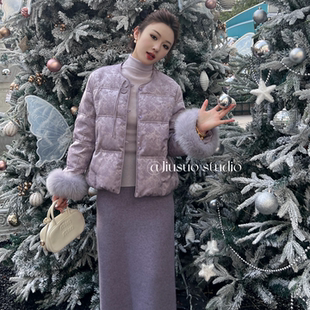 新中式设计感盘绳流苏高级感提花羽绒服女冬季90白鸭绒狐狸毛外套