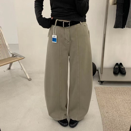 DA JIN.ROOM韩版米白色加厚牛仔弯刀裤女宽松阔腿休闲九分裤68391