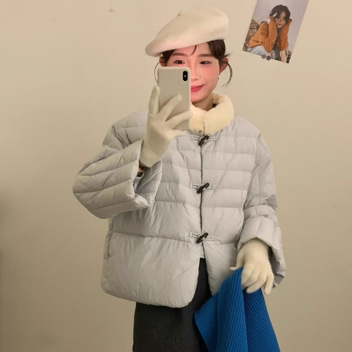 毛茸茸立领排骨羽绒服女