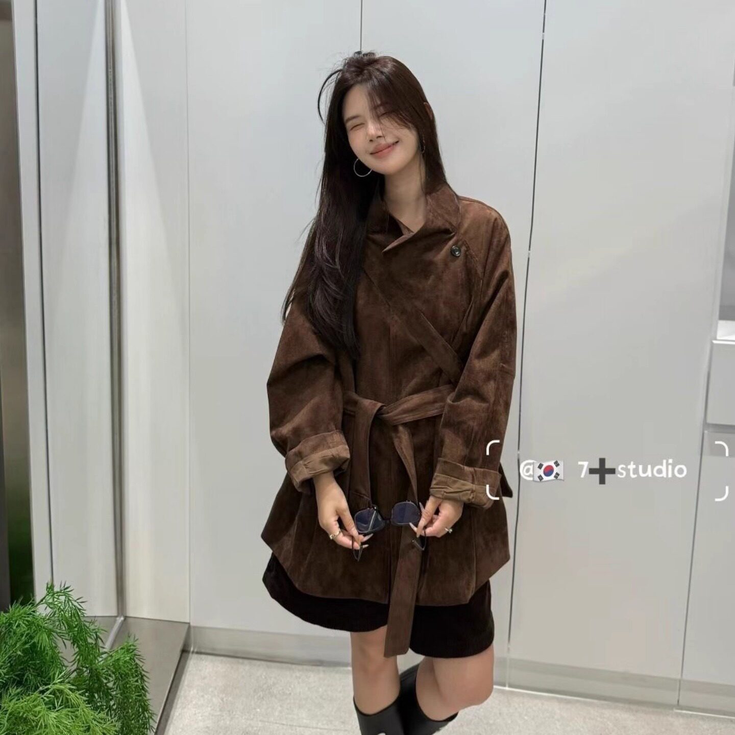 美式氛围感麂皮绒立领风衣外套女2025秋季高级感复古配包包短大衣