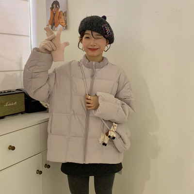 韩系立领针织拼接轻薄羽绒服