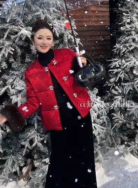 新中式圆领年轻款国风羽绒服女25冬季高级感钻扣可脱卸狐狸毛外套