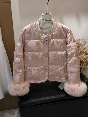 韩版小个子狐狸毛拼接提花羽绒服