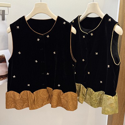 新中式名媛风真丝丝绒无袖马甲女