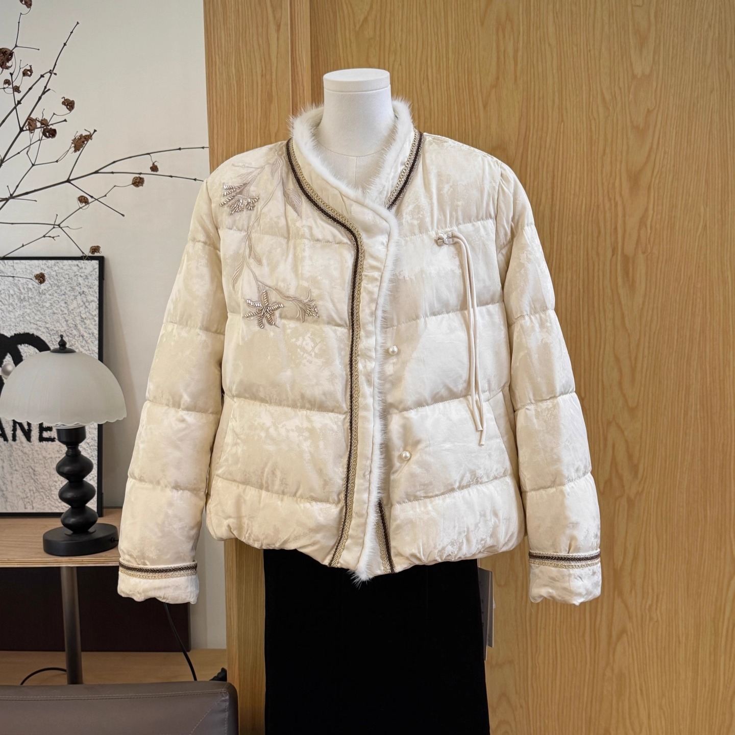 新中式国风水貂毛拼接立领羽绒服