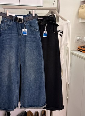 DA JIN.ROOM韩版蓝色卷边直筒牛仔长裤女高腰显瘦休闲九分裤68366