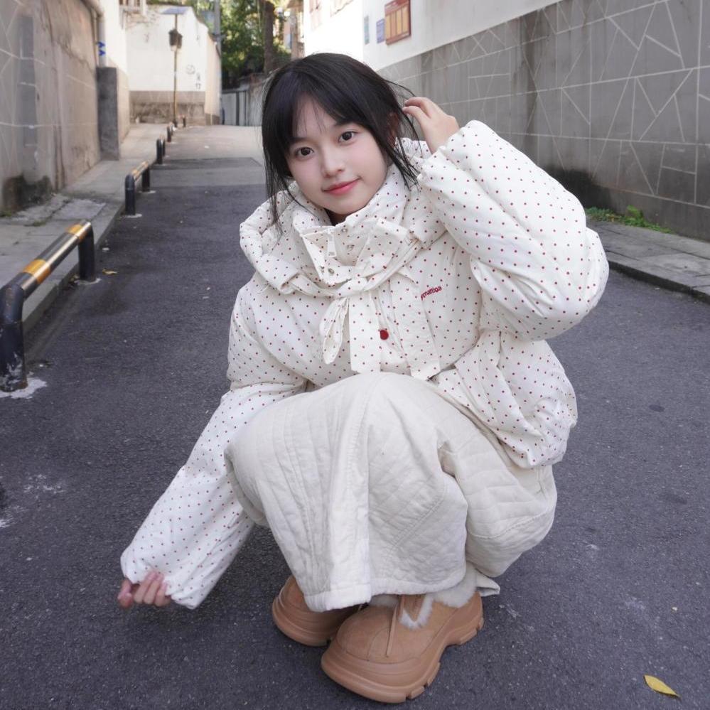 甜美温柔可爱红色波点连帽棉服外套女加厚冬季面包服外穿防寒