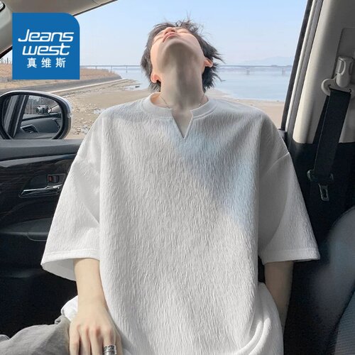 真维斯夏季冰丝薄款纯色半袖潮牌