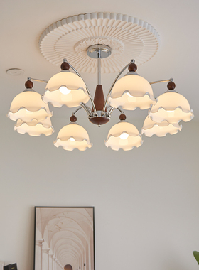 美式复古花朵客厅吊灯日式实木中古玻璃灯包豪斯创意卧室灯具casa