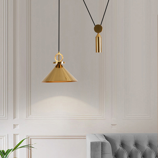后现代仿铜黄铜餐厅床头吊灯 创意设计师样板房单头喇叭升降灯具