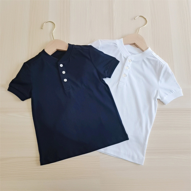 亨利领儿童短袖棉T恤~夏季男童女童吸汗白色亲子上衣90-170cm