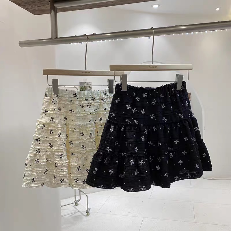 甜美减龄蝴蝶结印花短裙女装夏季高腰A字裙蛋糕裙半身裙