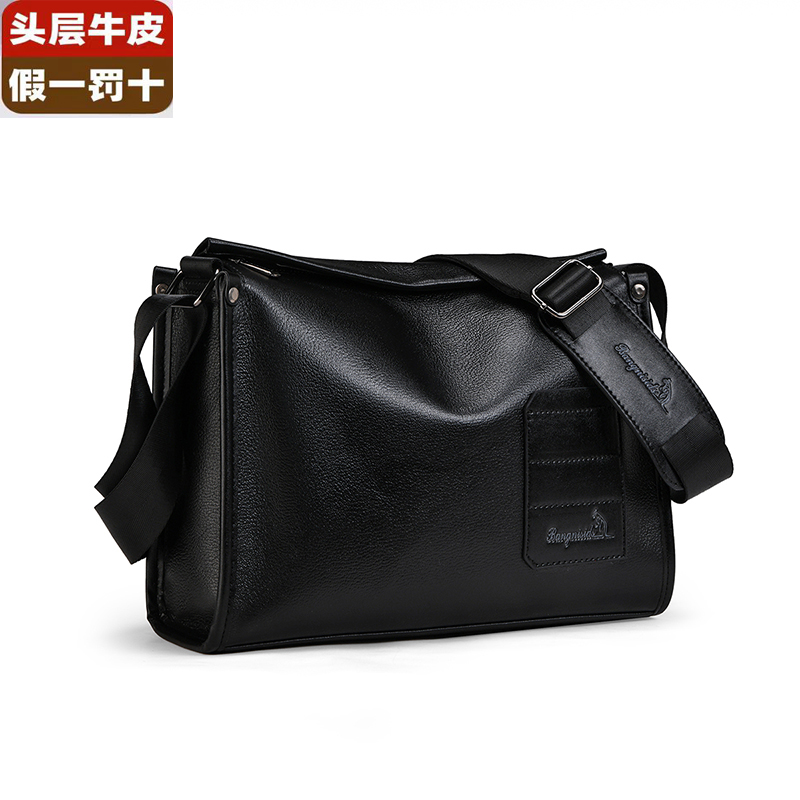 WNYROO真皮男款斜挎包大容量皮包头层牛皮男士单肩包出差旅行通勤