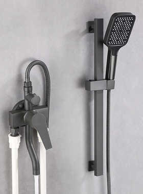 明装枪灰色全铜简易淋浴花洒套装 浴室方形升降雨淋冷热明管花洒