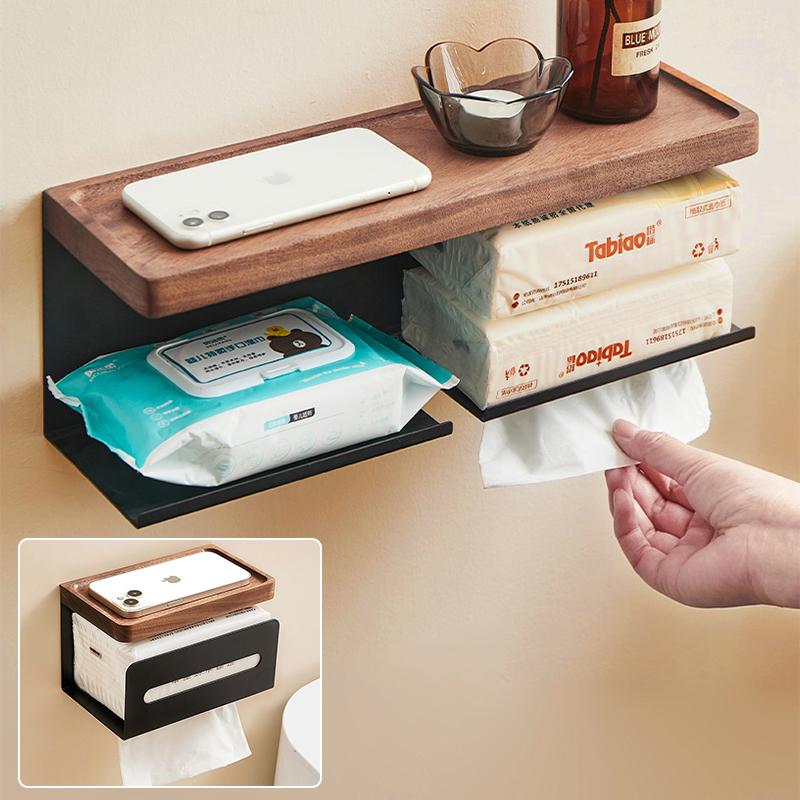 胡桃木免打孔卫生间纸巾架牙刷架