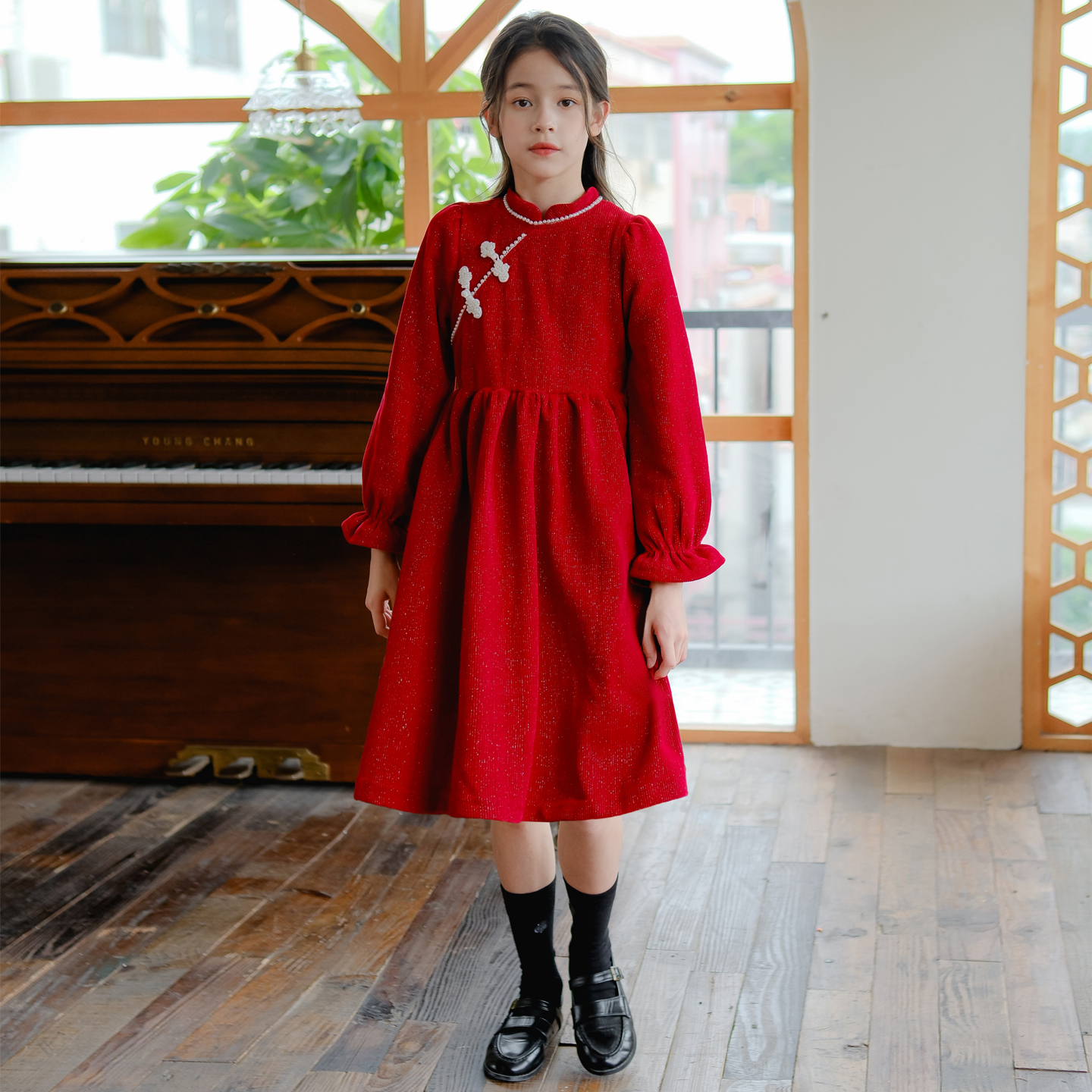 秋冬加厚女童小香风旗袍连衣裙