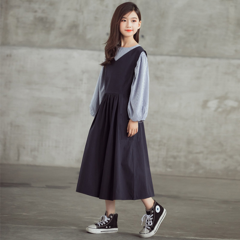 女童新款娃娃衫背心连衣裙套装图片