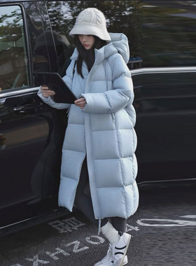 网图张贝贝网红情侣男女同款方格纯色连帽长款棉服外贸棉衣外套