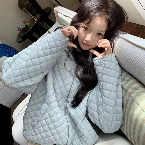 张贝贝轻薄泡芙菱格连帽羽绒棉服宽松显瘦保暖韩系ins风学生棉衣