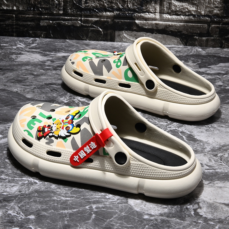 夏季个性涂鸦男士洞洞鞋2023新款