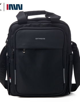 七匹狼男士单肩包黑色休闲斜挎侧袋多功能防水牛津布手提男士包包