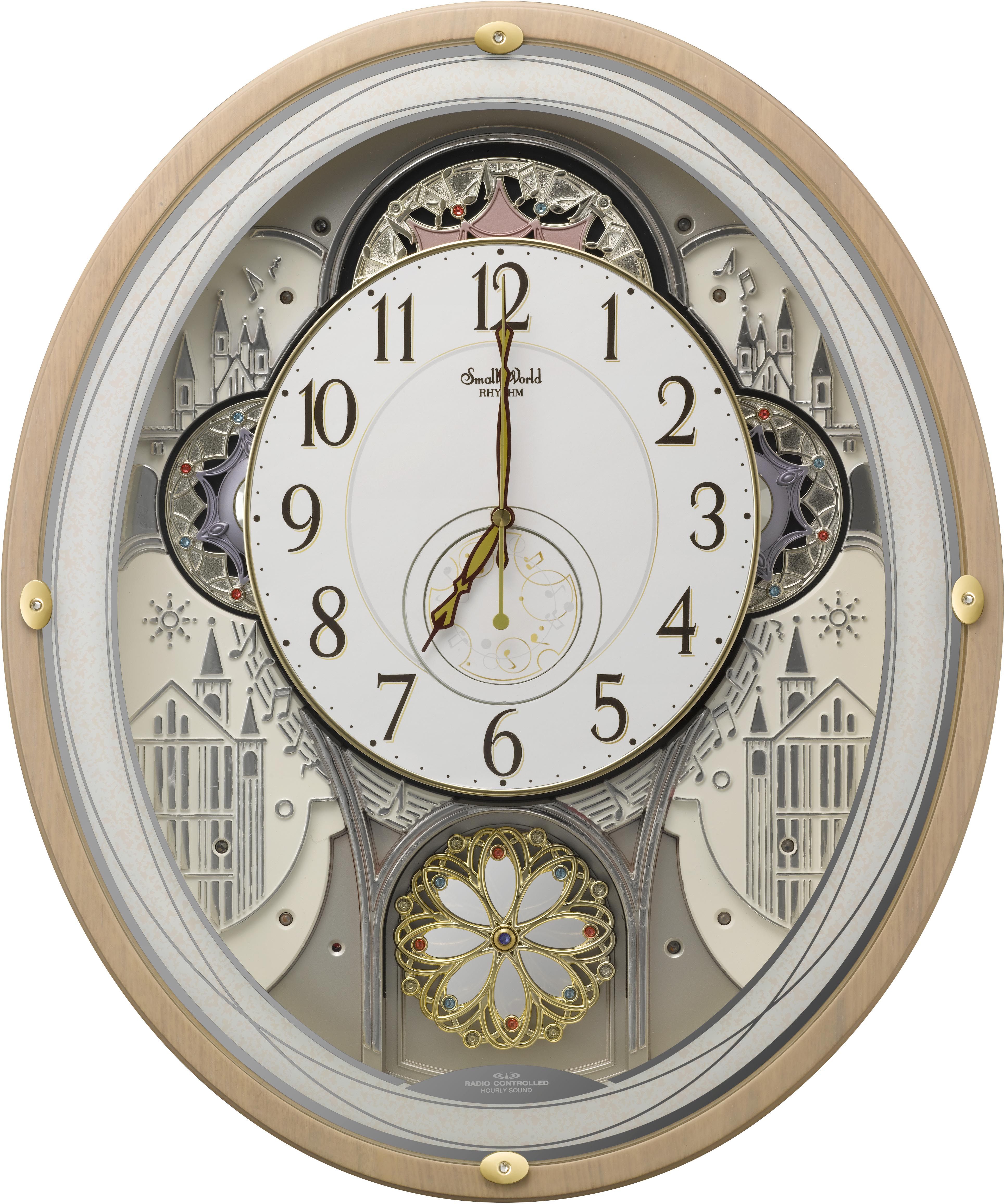 rhythm日本丽声钟表客厅欧式音乐报时水曲柳原木静音大挂钟4mh402