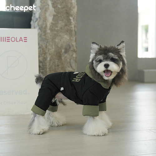 cheepet/趣派秋冬宠物衣服美式复古抗风保暖拼接连帽牵引四脚棉服