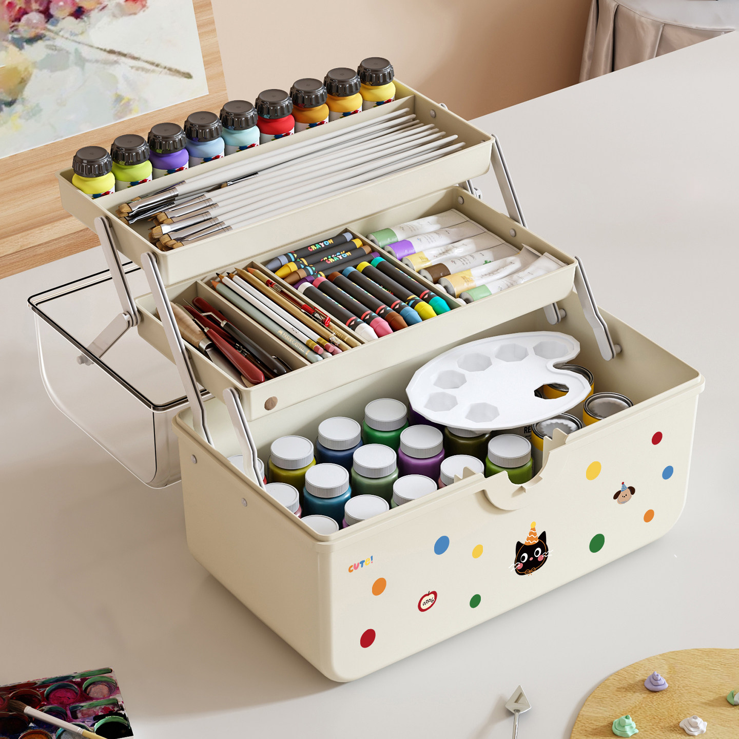 美术生工具箱小学生绘画国画专用桌面塑料多功能神器颜料整理盒子