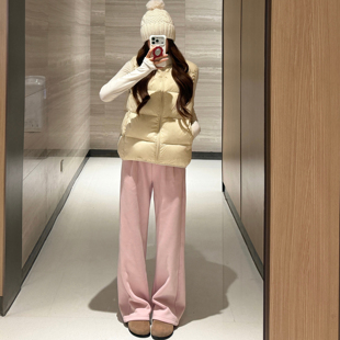 黑色休闲宽松百搭保暖羽绒马甲上衣 奶黄 蘑糯糯 同款