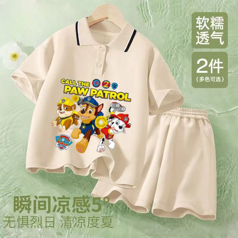 儿童Polo衫套装男女童汪汪队纯棉短袖短裤新款t恤夏季休闲套装潮