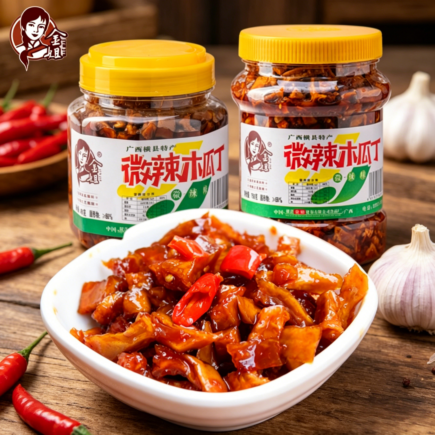 横州金姐木瓜丁酱菜广西特产下饭菜什锦菜香辣木瓜条咸菜即食瓶装