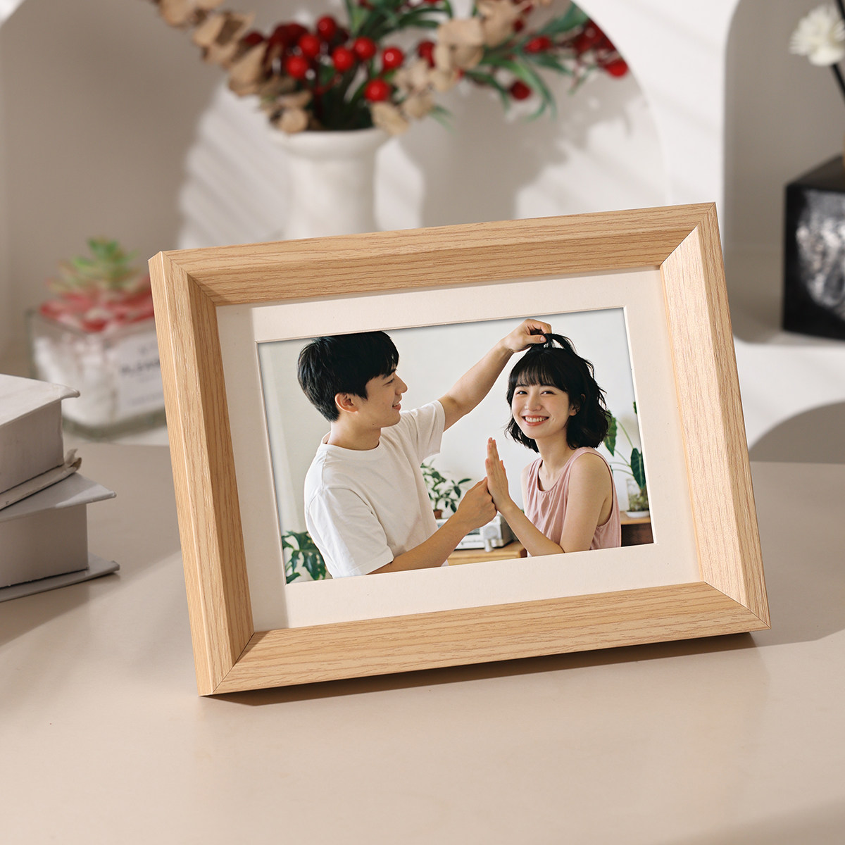 实木相框加打印照片摆台高级感洗相片做成定制六7寸8寸a3挂墙空框