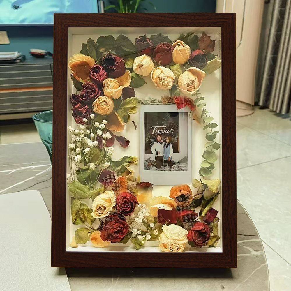 立体中空干花相框大尺寸diy材料玫瑰花束蝴蝶标本保存框创意画框