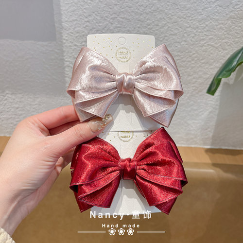 简约风彩色气质酒红色女孩公主大蝴蝶结发夹表演红色发卡夹子头饰