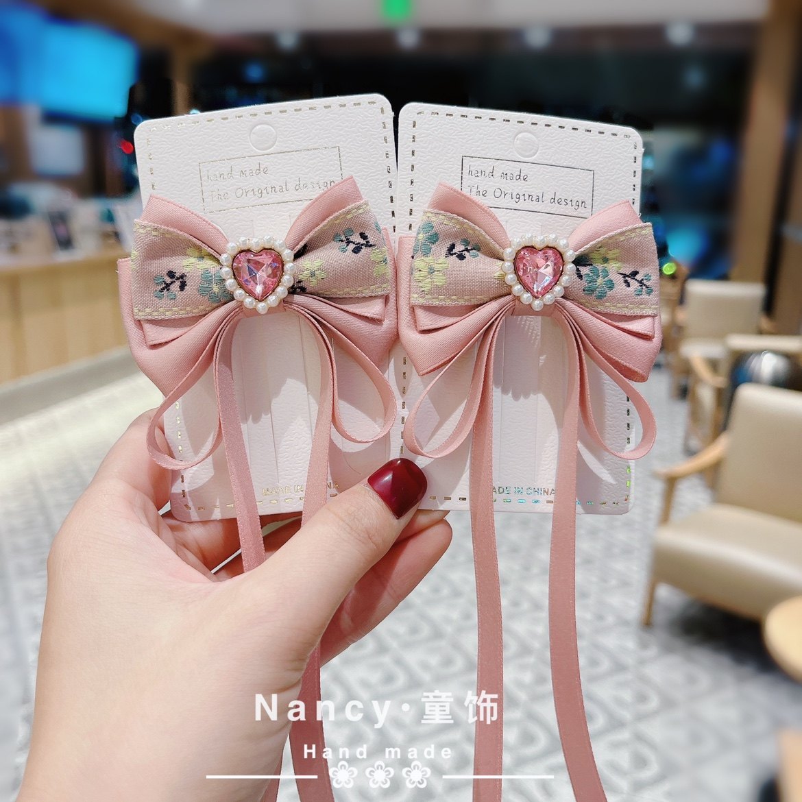中国风复古小碎花刺绣提花带韩粉色儿童蝴蝶结飘带对夹配饰发卡,饰品/流行首饰/时尚饰品新,发饰,淘宝优惠券,粉丝福利购,淘宝优惠卷