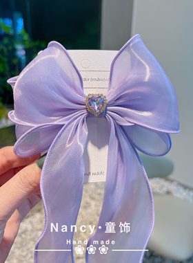珠光幻彩纱儿童仙美彩色蝴蝶结发夹爱心钻公主气质款发卡头饰配饰