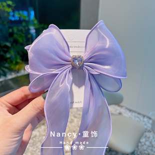 珠光幻彩纱儿童仙美彩色蝴蝶结发夹爱心钻公主气质款 发卡头饰配饰