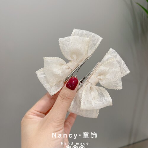 新款白色蕾丝立体公主蝴蝶结宝宝发夹儿童头饰发饰女童发卡