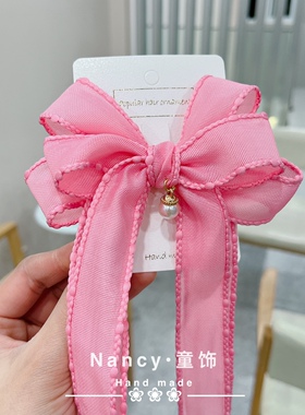 春款糖果色系拷边蝴蝶结飘带女童头饰发夹仙女款小清新儿童发饰