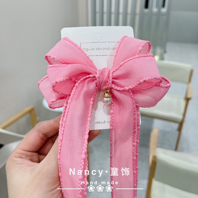 春款糖果色系拷边蝴蝶结飘带女童头饰发夹仙女款小清新儿童发饰