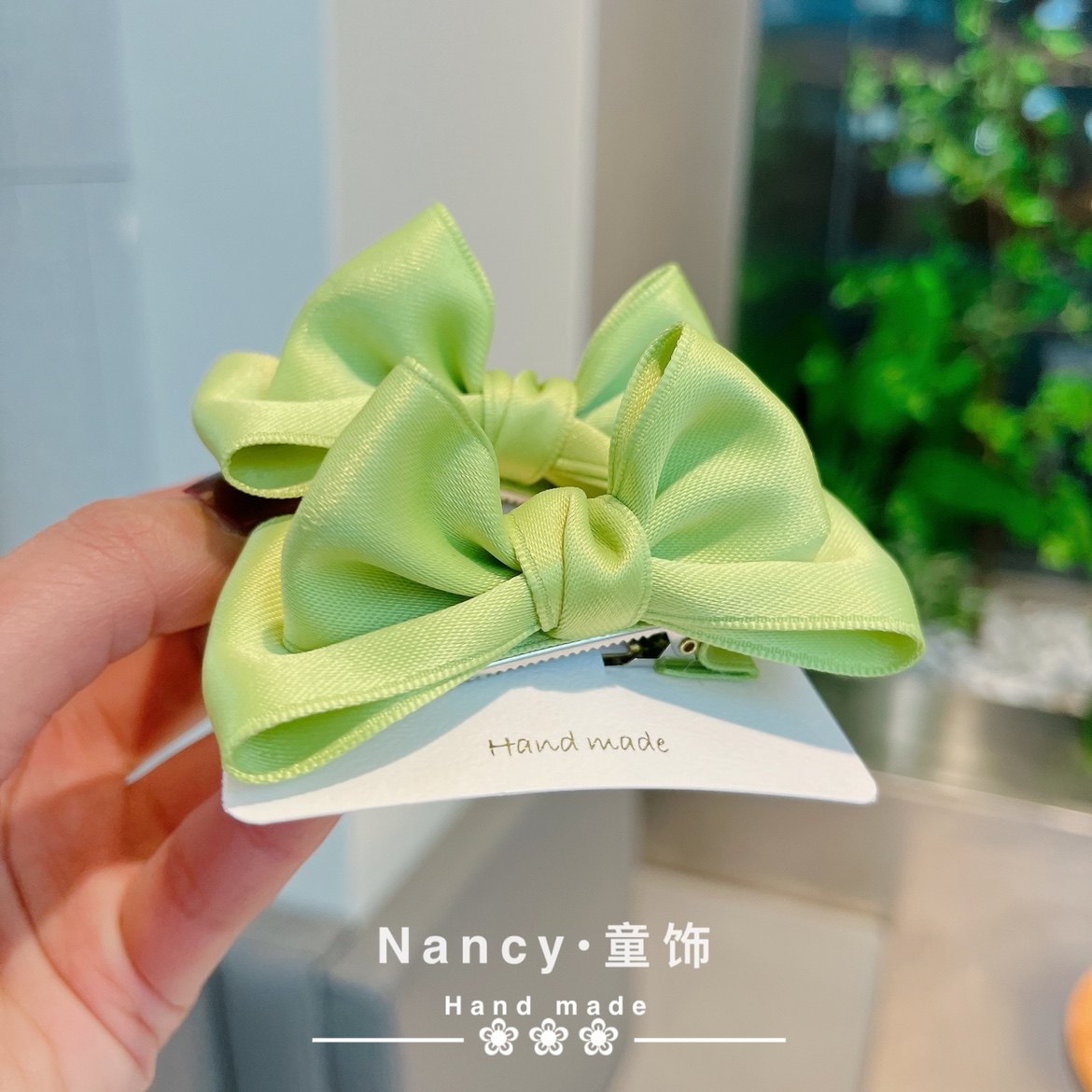 韩版洋气蝴蝶结立体牛油果绿色发夹公主头饰女童高级儿童发夹配饰