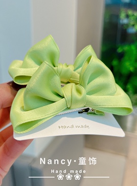 韩版洋气蝴蝶结立体牛油果绿色发夹公主头饰女童高级儿童发夹配饰